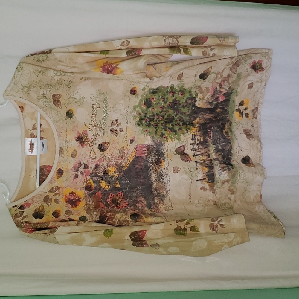 Vintage y2k Sparkly Bedazzled Fall Autumn Treasures 3/4 Sleeve Top